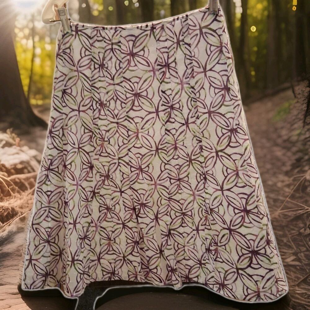 CJ Banks Skirt WOMENS Size 16 Petite White With Purple & Green Floral Lined